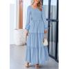 imagePRETTYGARDEN Fall Wedding Guest Dresses for Women 2025 Long Sleeve Square Neck Tiered A Line Modest Elegant Flowy DressesLight Blue