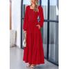 imagePRETTYGARDEN Fall Wedding Guest Dresses for Women 2025 Long Sleeve Square Neck Tiered A Line Modest Elegant Flowy DressesRed