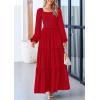 imagePRETTYGARDEN Fall Wedding Guest Dresses for Women 2025 Long Sleeve Square Neck Tiered A Line Modest Elegant Flowy DressesRed