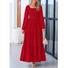 imagePRETTYGARDEN Fall Wedding Guest Dresses for Women 2025 Long Sleeve Square Neck Tiered A Line Modest Elegant Flowy DressesRed
