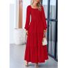 imagePRETTYGARDEN Fall Wedding Guest Dresses for Women 2025 Long Sleeve Square Neck Tiered A Line Modest Elegant Flowy DressesRed