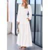 imagePRETTYGARDEN Fall Wedding Guest Dresses for Women 2025 Long Sleeve Square Neck Tiered A Line Modest Elegant Flowy DressesWhite