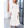 imagePRETTYGARDEN Fall Wedding Guest Dresses for Women 2025 Long Sleeve Square Neck Tiered A Line Modest Elegant Flowy DressesWhite
