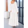 imagePRETTYGARDEN Fall Wedding Guest Dresses for Women 2025 Long Sleeve Square Neck Tiered A Line Modest Elegant Flowy DressesWhite