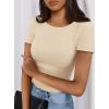 imagePRETTYGARDEN Women 2025 Summer Crew Neck Short Sleeve Tops Ribbed Knit Slim Fit Fashion Basic Tee Shirts Casual Going Out TopBeige