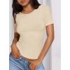 imagePRETTYGARDEN Women 2025 Summer Crew Neck Short Sleeve Tops Ribbed Knit Slim Fit Fashion Basic Tee Shirts Casual Going Out TopBeige