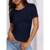 imagePRETTYGARDEN Women 2025 Summer Crew Neck Short Sleeve Tops Ribbed Knit Slim Fit Fashion Basic Tee Shirts Casual Going Out TopDark Blue