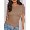 imagePRETTYGARDEN Women 2025 Summer Crew Neck Short Sleeve Tops Ribbed Knit Slim Fit Fashion Basic Tee Shirts Casual Going Out TopLight Khaki