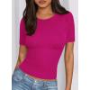 imagePRETTYGARDEN Women 2025 Summer Crew Neck Short Sleeve Tops Ribbed Knit Slim Fit Fashion Basic Tee Shirts Casual Going Out TopRose Red