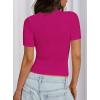 imagePRETTYGARDEN Women 2025 Summer Crew Neck Short Sleeve Tops Ribbed Knit Slim Fit Fashion Basic Tee Shirts Casual Going Out TopRose Red