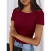 imagePRETTYGARDEN Women 2025 Summer Crew Neck Short Sleeve Tops Ribbed Knit Slim Fit Fashion Basic Tee Shirts Casual Going Out TopWine Red
