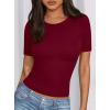 imagePRETTYGARDEN Women 2025 Summer Crew Neck Short Sleeve Tops Ribbed Knit Slim Fit Fashion Basic Tee Shirts Casual Going Out TopWine Red