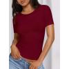 imagePRETTYGARDEN Women 2025 Summer Crew Neck Short Sleeve Tops Ribbed Knit Slim Fit Fashion Basic Tee Shirts Casual Going Out TopWine Red