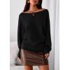 imagePRETTYGARDEN Women Off The Shoulder Sweater 2025 Fall Trendy Long Batwing Sleeve Knit Pullover Going Out Tops Winter ClothingBlack