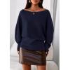 imagePRETTYGARDEN Women Off The Shoulder Sweater 2025 Fall Trendy Long Batwing Sleeve Knit Pullover Going Out Tops Winter ClothingNavy Blue