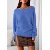 imagePRETTYGARDEN Women Off The Shoulder Sweater 2025 Fall Trendy Long Batwing Sleeve Knit Pullover Going Out Tops Winter ClothingSky Blue