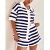 imagePRETTYGARDEN Womens 2 Piece Shorts Sets Casual Summer 2025 Short Sleeve Striped Sweater Set Matching Beach Vacation OutfitBlue