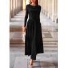 imagePRETTYGARDEN Womens 2025 Fashion Trendy Fall Long Sleeve Dresses Ruched Flowy Elegant Modest Boho Casual Beach Maxi DressBlack