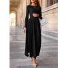 imagePRETTYGARDEN Womens 2025 Fashion Trendy Fall Long Sleeve Dresses Ruched Flowy Elegant Modest Boho Casual Beach Maxi DressBlack