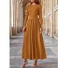 imagePRETTYGARDEN Womens 2025 Fashion Trendy Fall Long Sleeve Dresses Ruched Flowy Elegant Modest Boho Casual Beach Maxi DressBrown Yellow