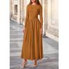 imagePRETTYGARDEN Womens 2025 Fashion Trendy Fall Long Sleeve Dresses Ruched Flowy Elegant Modest Boho Casual Beach Maxi DressBrown Yellow