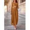 imagePRETTYGARDEN Womens 2025 Fashion Trendy Fall Long Sleeve Dresses Ruched Flowy Elegant Modest Boho Casual Beach Maxi DressBrown Yellow