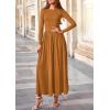 imagePRETTYGARDEN Womens 2025 Fashion Trendy Fall Long Sleeve Dresses Ruched Flowy Elegant Modest Boho Casual Beach Maxi DressBrown Yellow