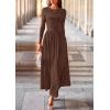 imagePRETTYGARDEN Womens 2025 Fashion Trendy Fall Long Sleeve Dresses Ruched Flowy Elegant Modest Boho Casual Beach Maxi DressCoffee