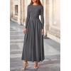 imagePRETTYGARDEN Womens 2025 Fashion Trendy Fall Long Sleeve Dresses Ruched Flowy Elegant Modest Boho Casual Beach Maxi DressGrey