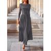 imagePRETTYGARDEN Womens 2025 Fashion Trendy Fall Long Sleeve Dresses Ruched Flowy Elegant Modest Boho Casual Beach Maxi DressGrey