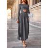 imagePRETTYGARDEN Womens 2025 Fashion Trendy Fall Long Sleeve Dresses Ruched Flowy Elegant Modest Boho Casual Beach Maxi DressGrey