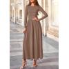 imagePRETTYGARDEN Womens 2025 Fashion Trendy Fall Long Sleeve Dresses Ruched Flowy Elegant Modest Boho Casual Beach Maxi DressKhaki