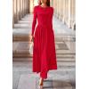 imagePRETTYGARDEN Womens 2025 Fashion Trendy Fall Long Sleeve Dresses Ruched Flowy Elegant Modest Boho Casual Beach Maxi DressRed