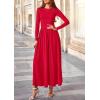 imagePRETTYGARDEN Womens 2025 Fashion Trendy Fall Long Sleeve Dresses Ruched Flowy Elegant Modest Boho Casual Beach Maxi DressRed