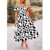 imagePRETTYGARDEN Womens 2025 Summer Boho Midi Dress Off Shoulder Puff Sleeve Print Smocked Ruffle Beach Long Flowy DressesBlack