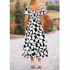 imagePRETTYGARDEN Womens 2025 Summer Boho Midi Dress Off Shoulder Puff Sleeve Print Smocked Ruffle Beach Long Flowy DressesBlack