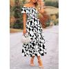 imagePRETTYGARDEN Womens 2025 Summer Boho Midi Dress Off Shoulder Puff Sleeve Print Smocked Ruffle Beach Long Flowy DressesBlack