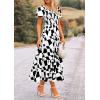 imagePRETTYGARDEN Womens 2025 Summer Boho Midi Dress Off Shoulder Puff Sleeve Print Smocked Ruffle Beach Long Flowy DressesBlack