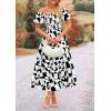imagePRETTYGARDEN Womens 2025 Summer Boho Midi Dress Off Shoulder Puff Sleeve Print Smocked Ruffle Beach Long Flowy DressesBlack