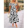 imagePRETTYGARDEN Womens 2025 Summer Boho Midi Dress Off Shoulder Puff Sleeve Print Smocked Ruffle Beach Long Flowy DressesBlack
