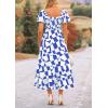 imagePRETTYGARDEN Womens 2025 Summer Boho Midi Dress Off Shoulder Puff Sleeve Print Smocked Ruffle Beach Long Flowy DressesBlue
