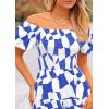 imagePRETTYGARDEN Womens 2025 Summer Boho Midi Dress Off Shoulder Puff Sleeve Print Smocked Ruffle Beach Long Flowy DressesBlue