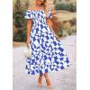 imagePRETTYGARDEN Womens 2025 Summer Boho Midi Dress Off Shoulder Puff Sleeve Print Smocked Ruffle Beach Long Flowy DressesBlue