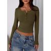 imagePRETTYGARDEN Womens 2025 Summer Long Sleeve Henley T Shirts Ribbed Knit Button Slim Fitted Basic Casual Going Out Fall TopsArmy Green