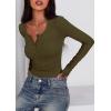 imagePRETTYGARDEN Womens 2025 Summer Long Sleeve Henley T Shirts Ribbed Knit Button Slim Fitted Basic Casual Going Out Fall TopsArmy Green