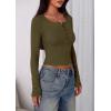 imagePRETTYGARDEN Womens 2025 Summer Long Sleeve Henley T Shirts Ribbed Knit Button Slim Fitted Basic Casual Going Out Fall TopsArmy Green