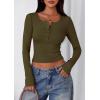 imagePRETTYGARDEN Womens 2025 Summer Long Sleeve Henley T Shirts Ribbed Knit Button Slim Fitted Basic Casual Going Out Fall TopsArmy Green