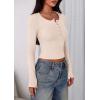 imagePRETTYGARDEN Womens 2025 Summer Long Sleeve Henley T Shirts Ribbed Knit Button Slim Fitted Basic Casual Going Out Fall TopsBeige