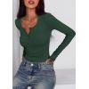imagePRETTYGARDEN Womens 2025 Summer Long Sleeve Henley T Shirts Ribbed Knit Button Slim Fitted Basic Casual Going Out Fall TopsDark Green