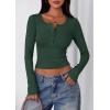 imagePRETTYGARDEN Womens 2025 Summer Long Sleeve Henley T Shirts Ribbed Knit Button Slim Fitted Basic Casual Going Out Fall TopsDark Green